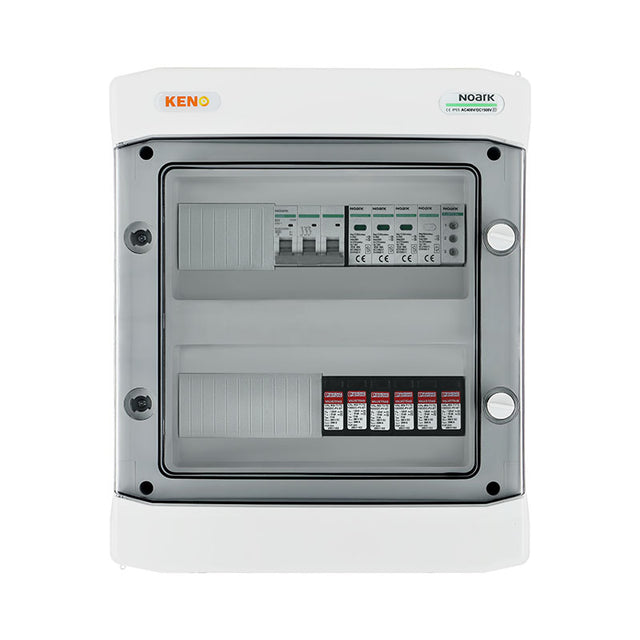 DC+AC-Anschlussverteiler mit Überspannungsschutz 1000V Typ 1+2, 2x PV-Strang, 2x MPPT // AC-Schutz 1+2, 32A 3-Phasig, Phasenanzeige