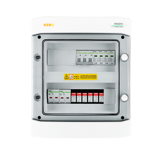 DC+AC-Anschlusskasten mit Überspannungsschutz 1000V Typ 2, 2x PV-Strang, 2x MPPT, 4x Sicherungen 15A // AC-Überspannungsschutz Typ 2, 25A, 3-phasig